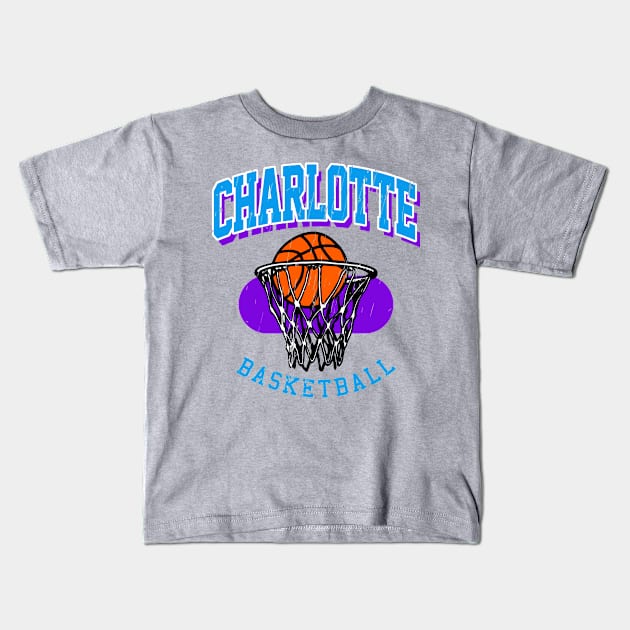 Vintage Charlotte Basketball Kids T-Shirt by funandgames